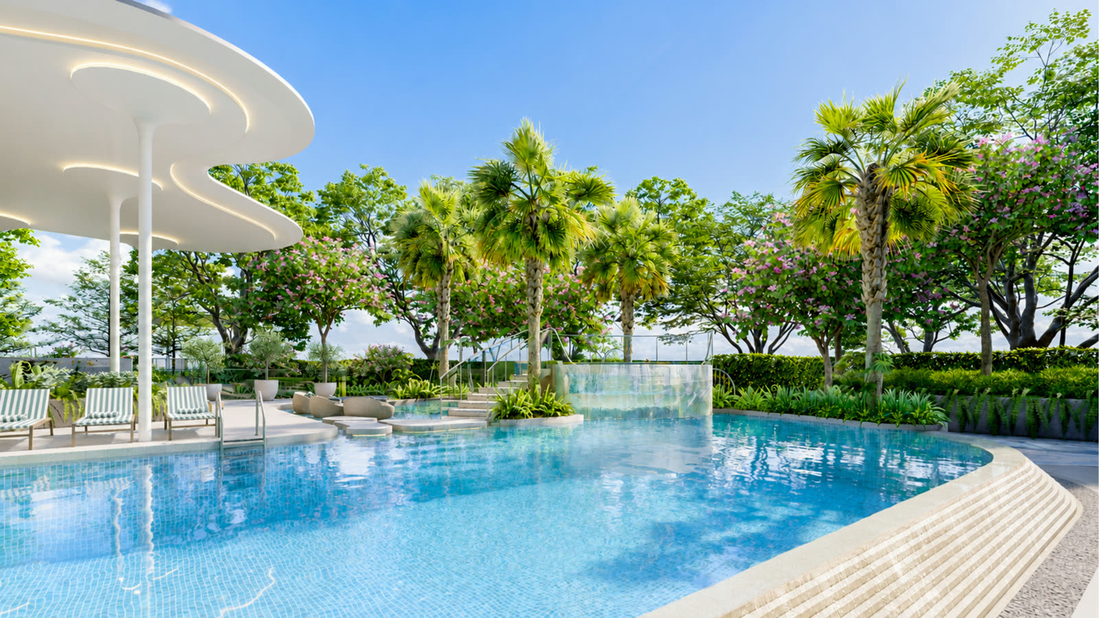 Hồ bơi và tiểu cảnh thác nước