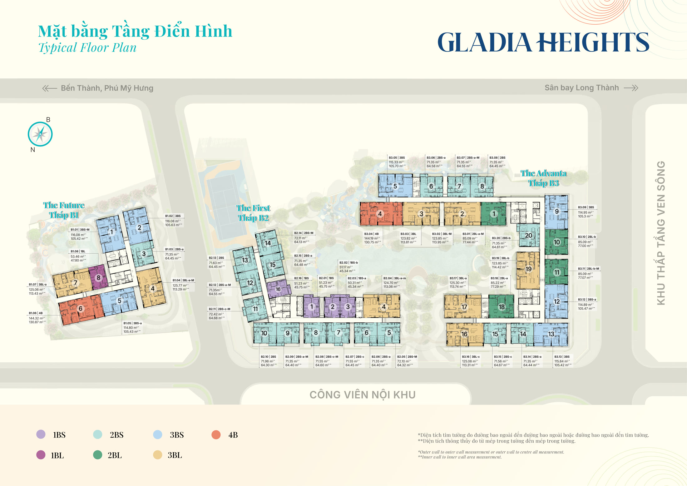 Mặt bằng tầng điển hình 3 tháp Gladia Heights