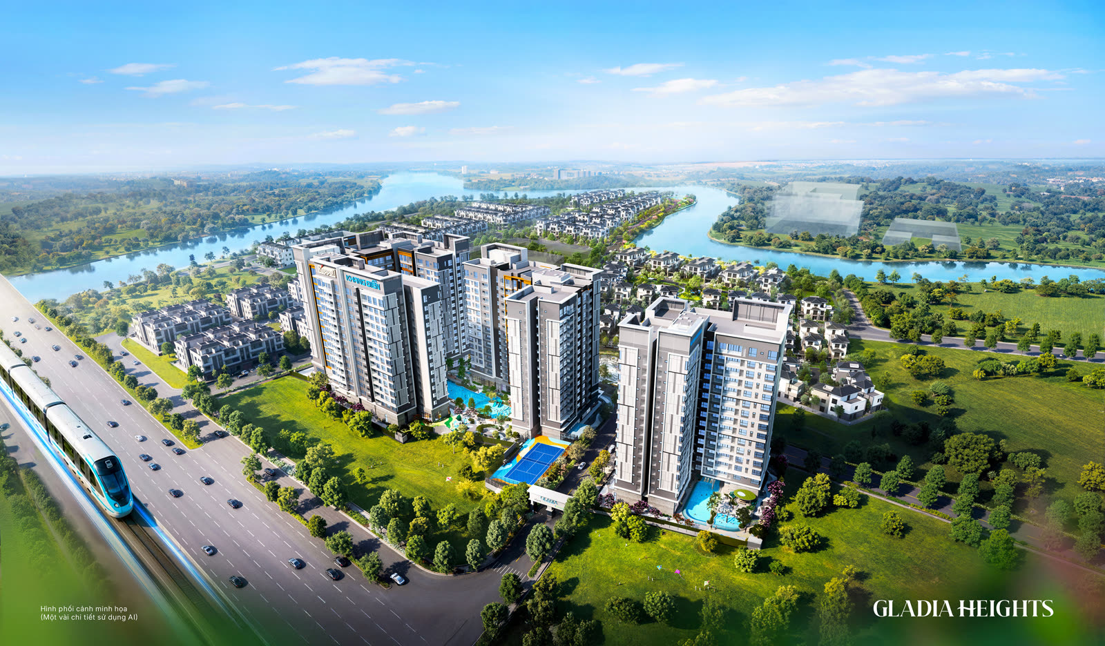 Phối cảnh Gladia Heights ban ngày nhìn từ trên cao
