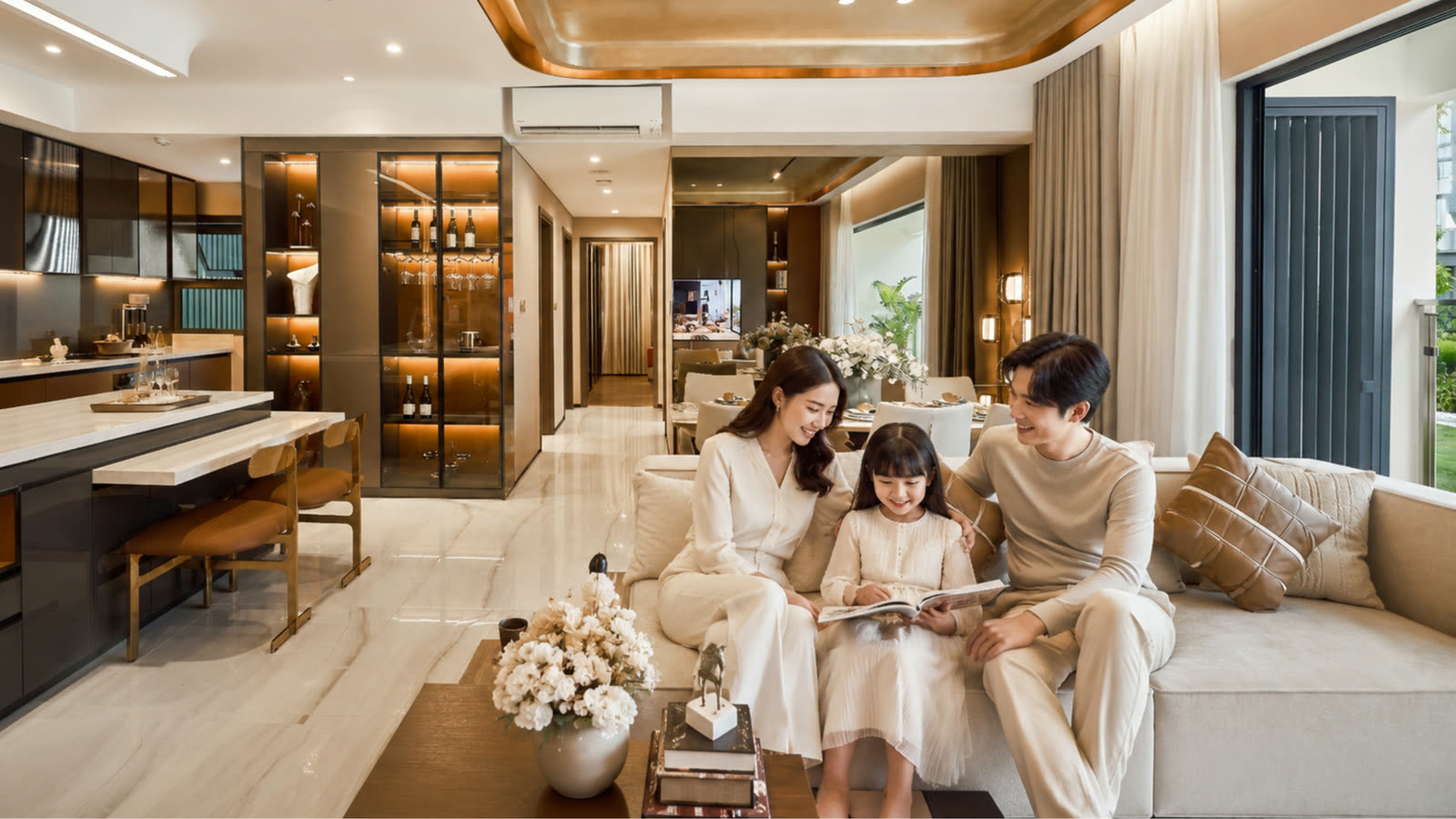 Phòng khách căn 3 phòng ngủ Gladia Heights